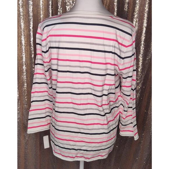 Talbots 3/4 Sleeve Multicolor Nautical Stripes Ball Trim T-shirt Medium - Picture 2 of 9